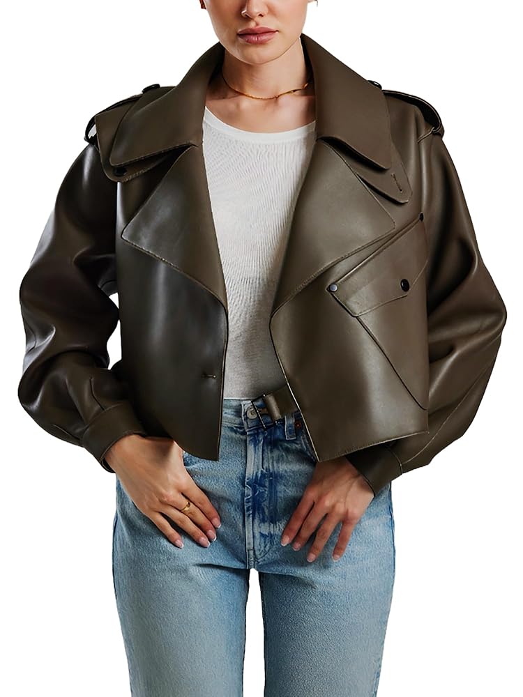 Leder Fashions Women's Oversized Leather Jacket - Cropped